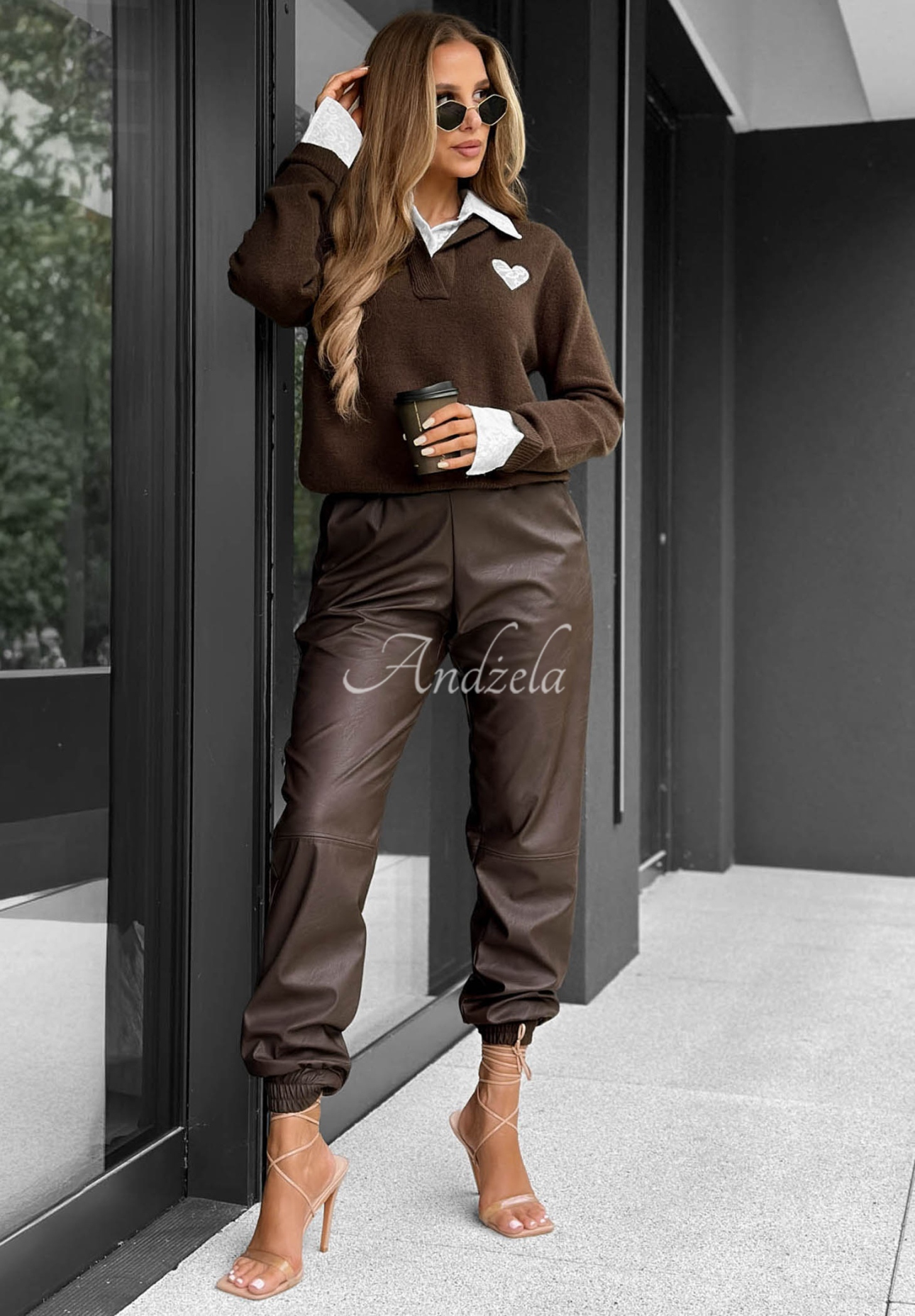 Cozy Charm Chocolate-Colored Viscose Sweater with Lace Collar