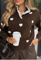 Sweter w serduszka Lovely Touch czekoladowy