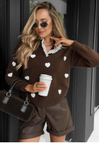 Sweter w serduszka Lovely Touch czekoladowy