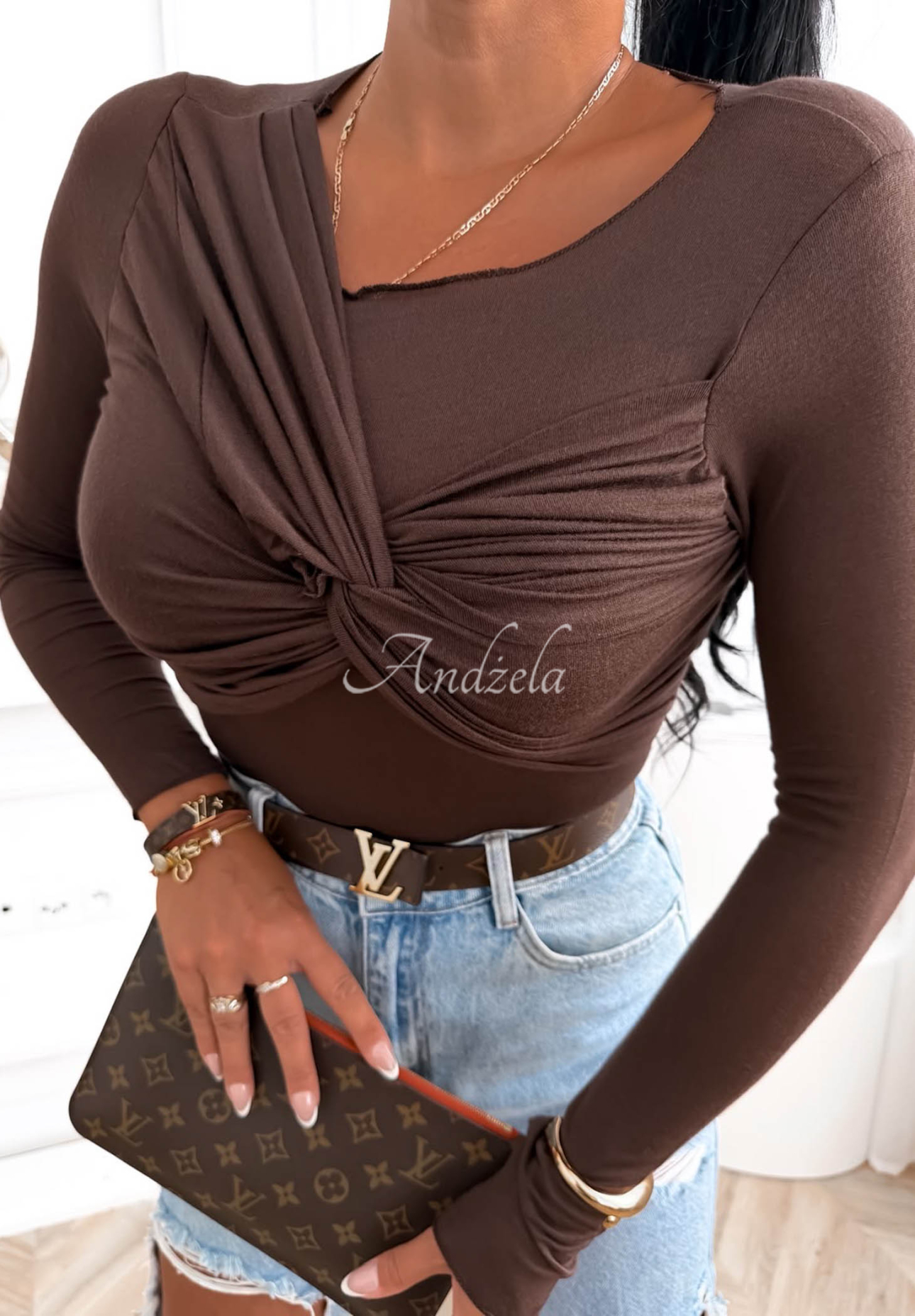 Don't Care Chocolate-Colored Modal Ruched Blouse