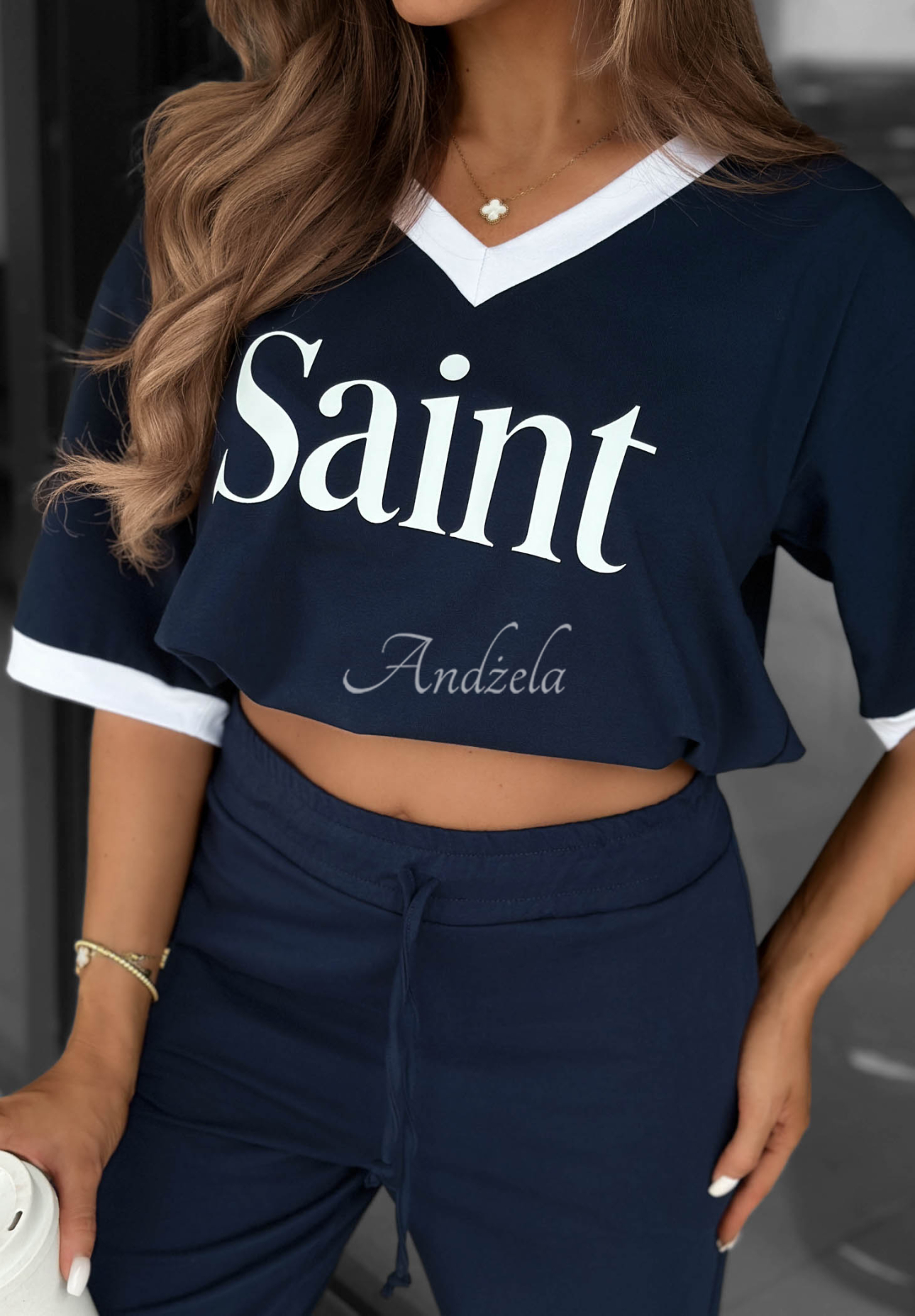 Navy Blue Cotton T-Shirt with "Saint" Print