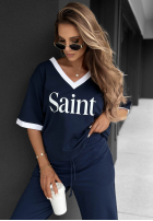 Bawełniany T-shirt z nadrukiem Saint granatowy