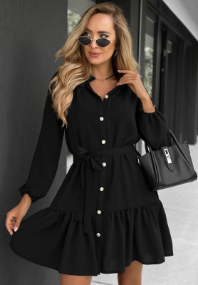 Call My Name Black Viscose Shirt Dress with Ruffles