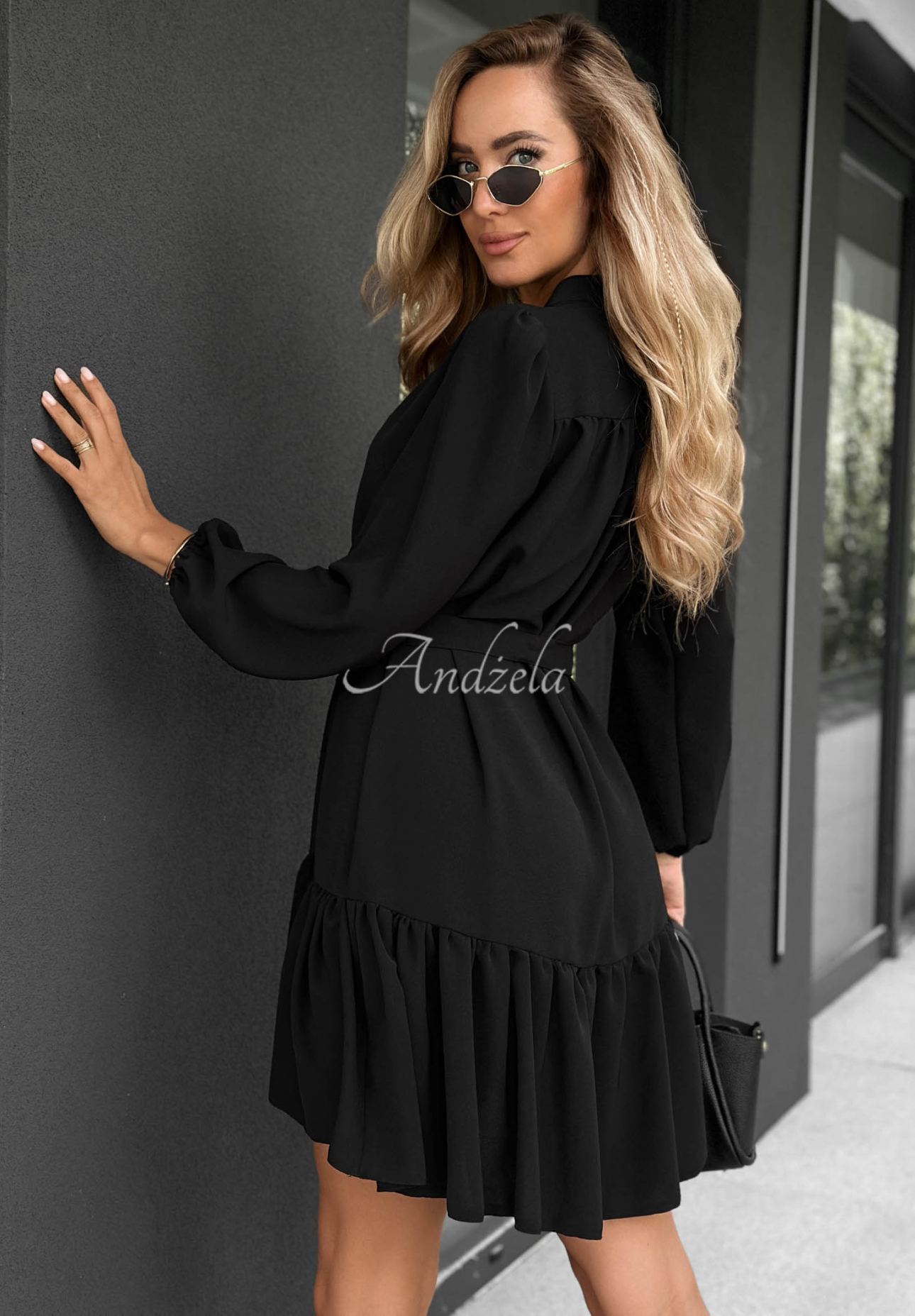 Call My Name Black Viscose Shirt Dress with Ruffles