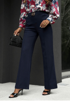 Materiałowe spodnie wide leg z paskiem Classy Mood beżowe