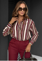 Wiskozowa koszula w paski Velvet Dream burgundowo-czekoladowa
