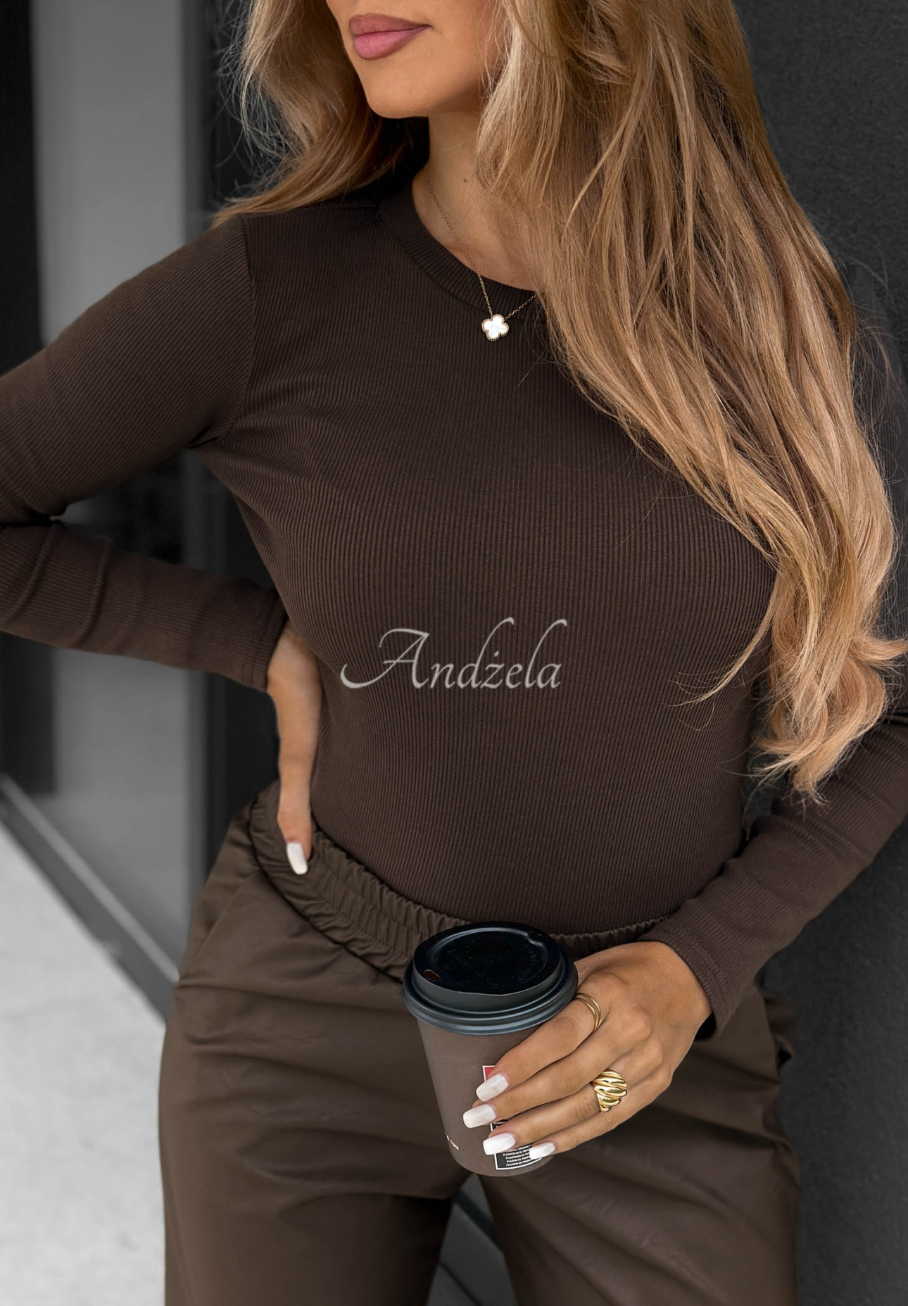 Quiet Signal Chocolate-Colored Striped Cotton Blouse