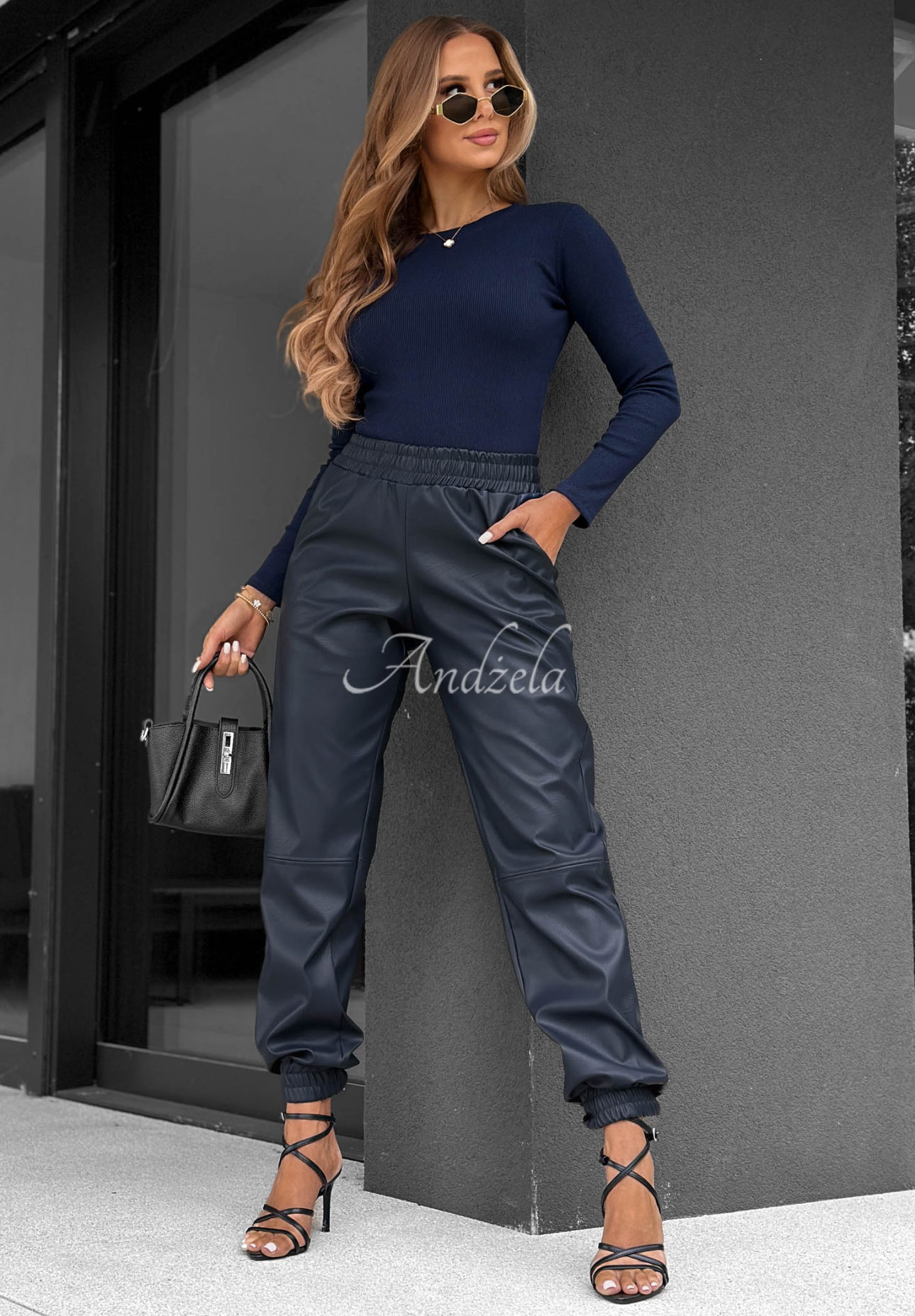 Maybe Forever Navy Blue Leather Jogger Pants