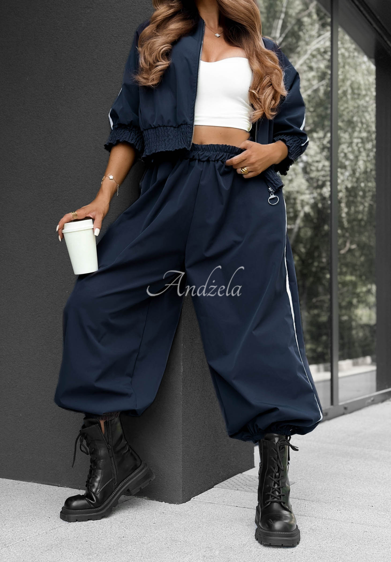 Unbelievable Navy Blue Cotton Jacket and Pants Set with Stripes