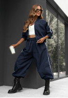 Unbelievable Navy Blue Cotton Jacket and Pants Set with Stripes