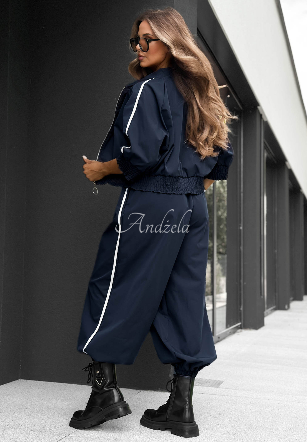 Unbelievable Navy Blue Cotton Jacket and Pants Set with Stripes