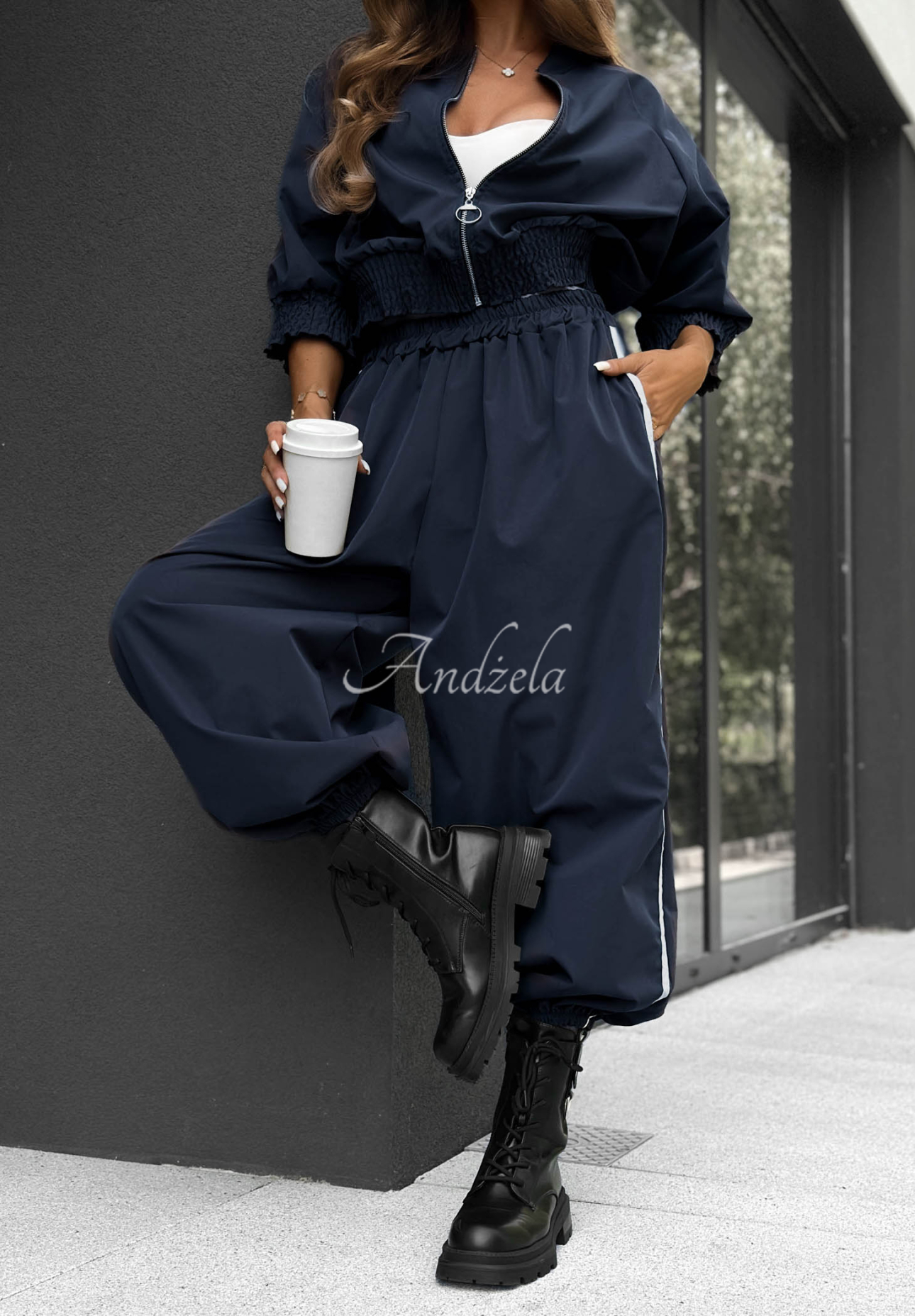 Unbelievable Navy Blue Cotton Jacket and Pants Set with Stripes