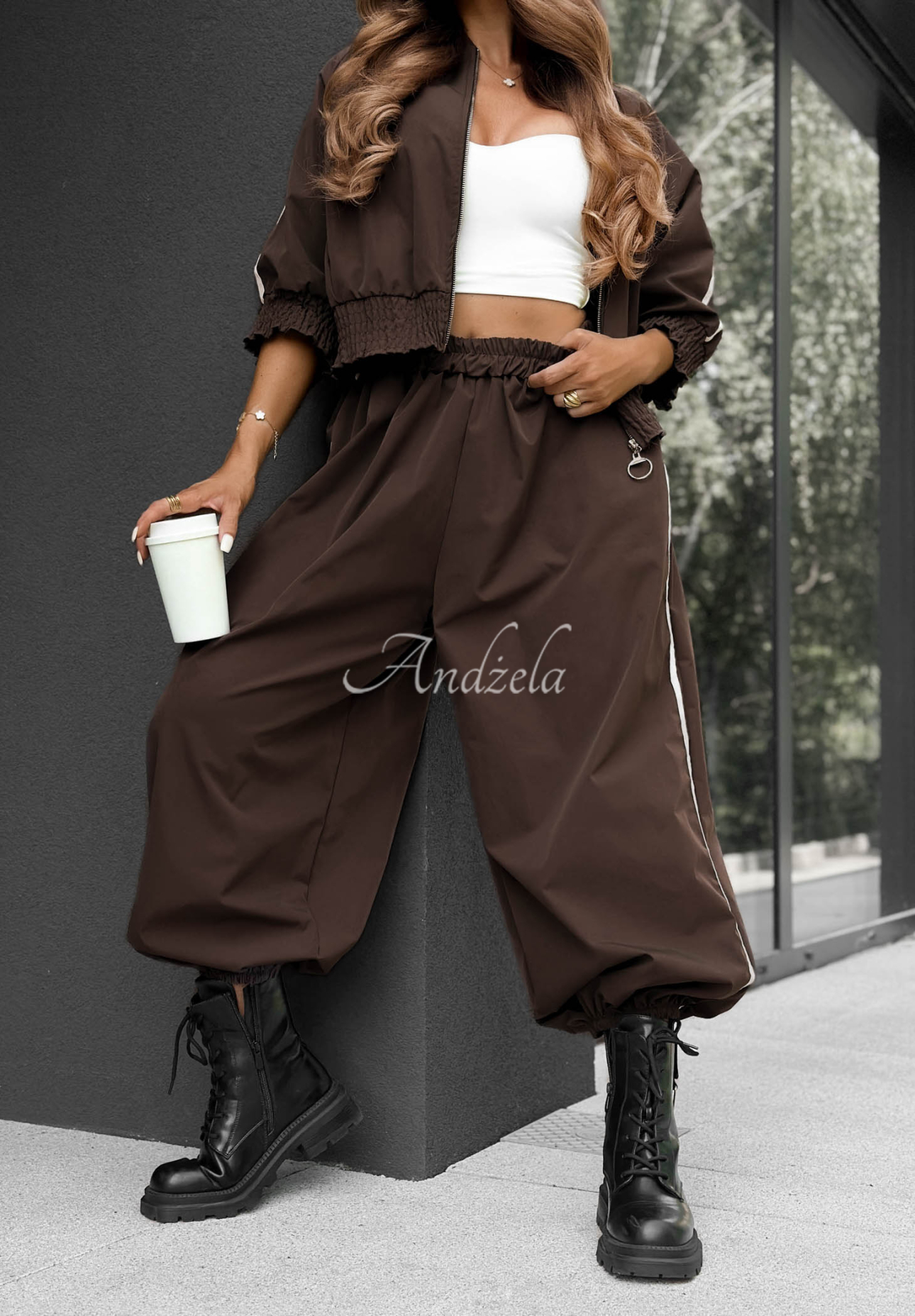Unbelievable Chocolate Cotton Jacket and Pants Set with Stripes