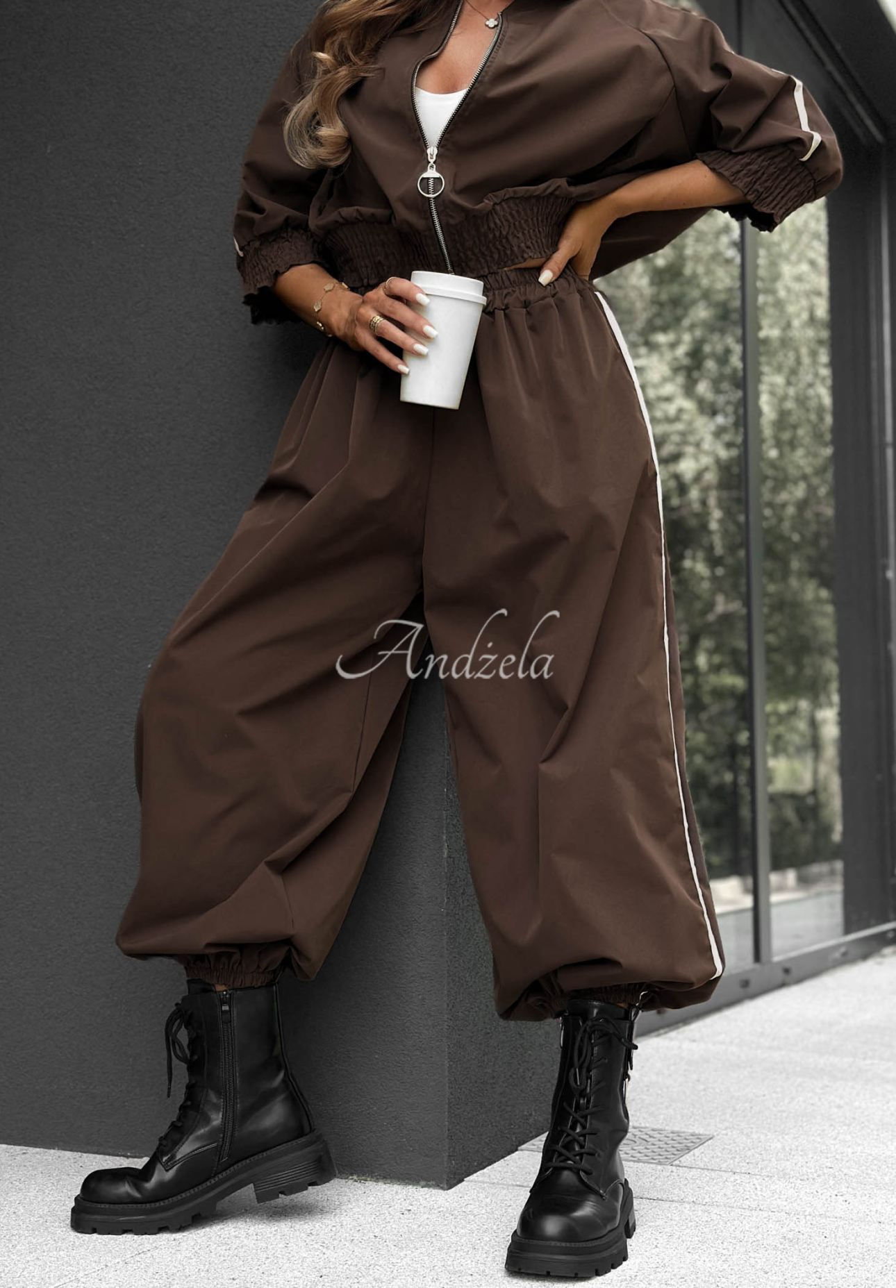 Unbelievable Chocolate Cotton Jacket and Pants Set with Stripes