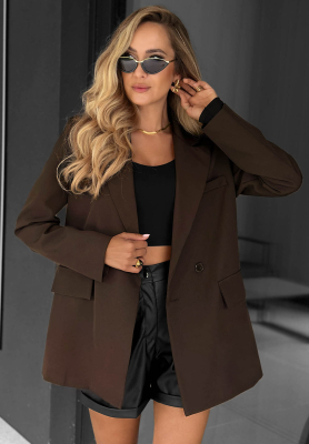 Classy Touch Double-Breasted Blazer in Chocolate Brown