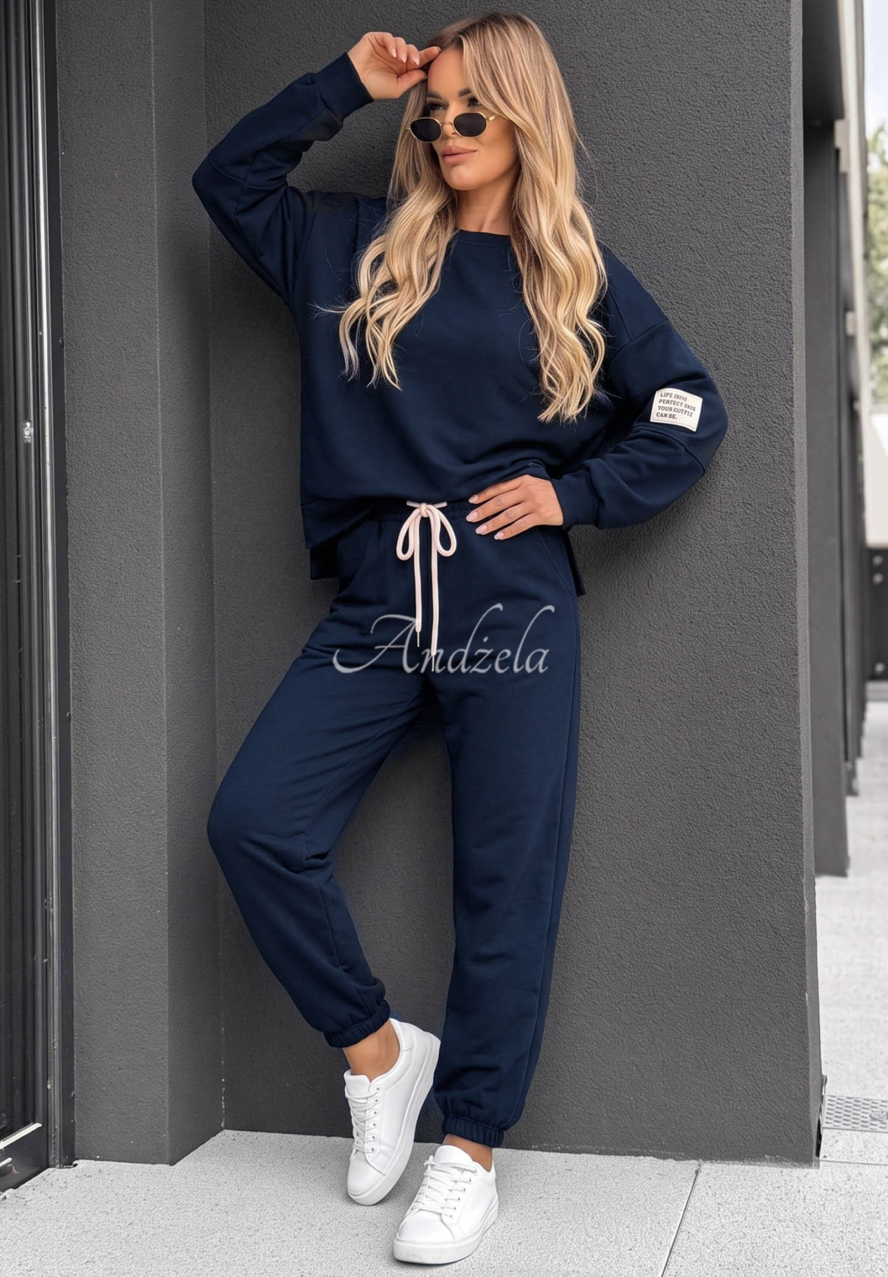 Sunday Mood Navy Blue Viscose Sweatsuit Set
