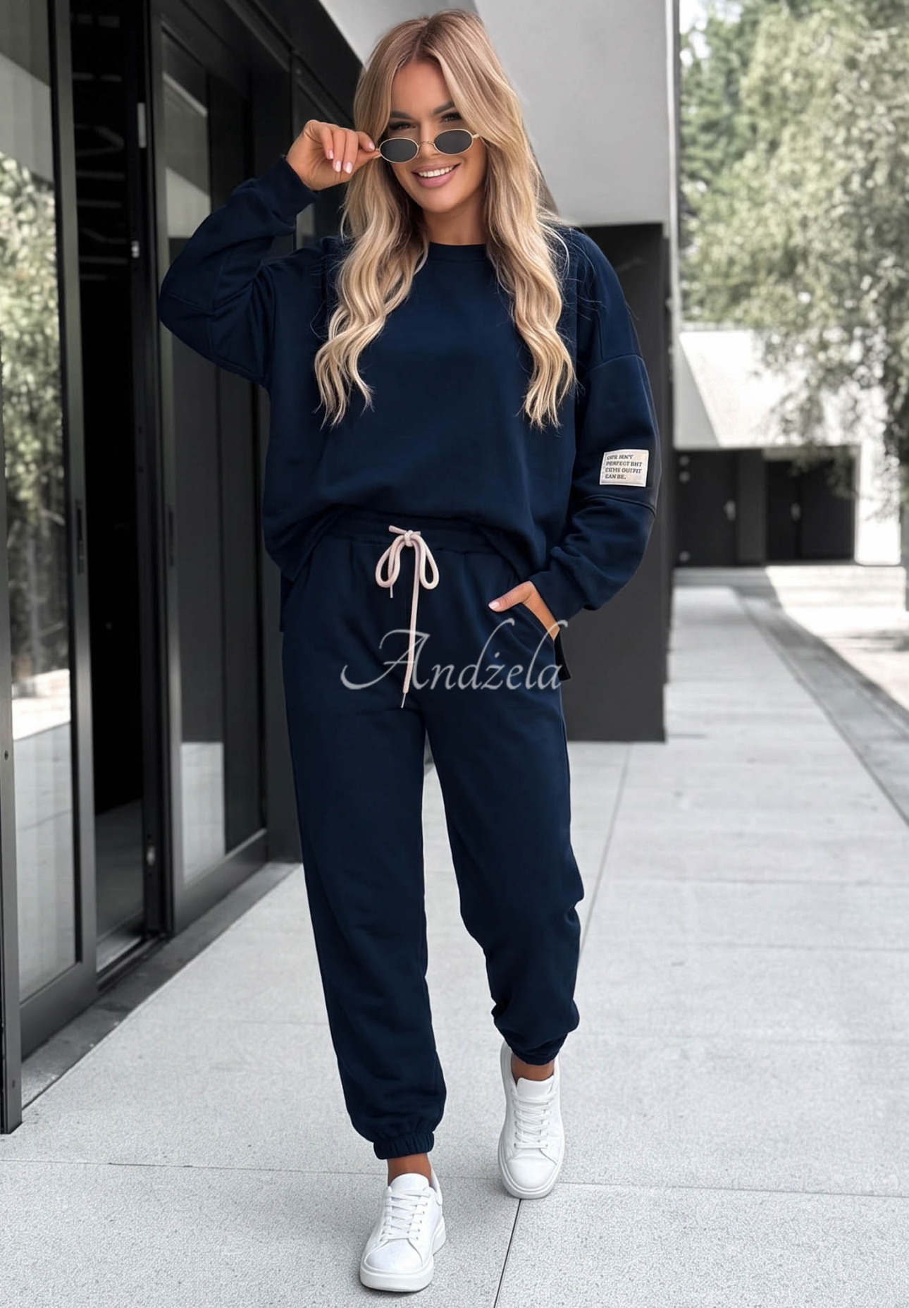 Sunday Mood Navy Blue Viscose Sweatsuit Set