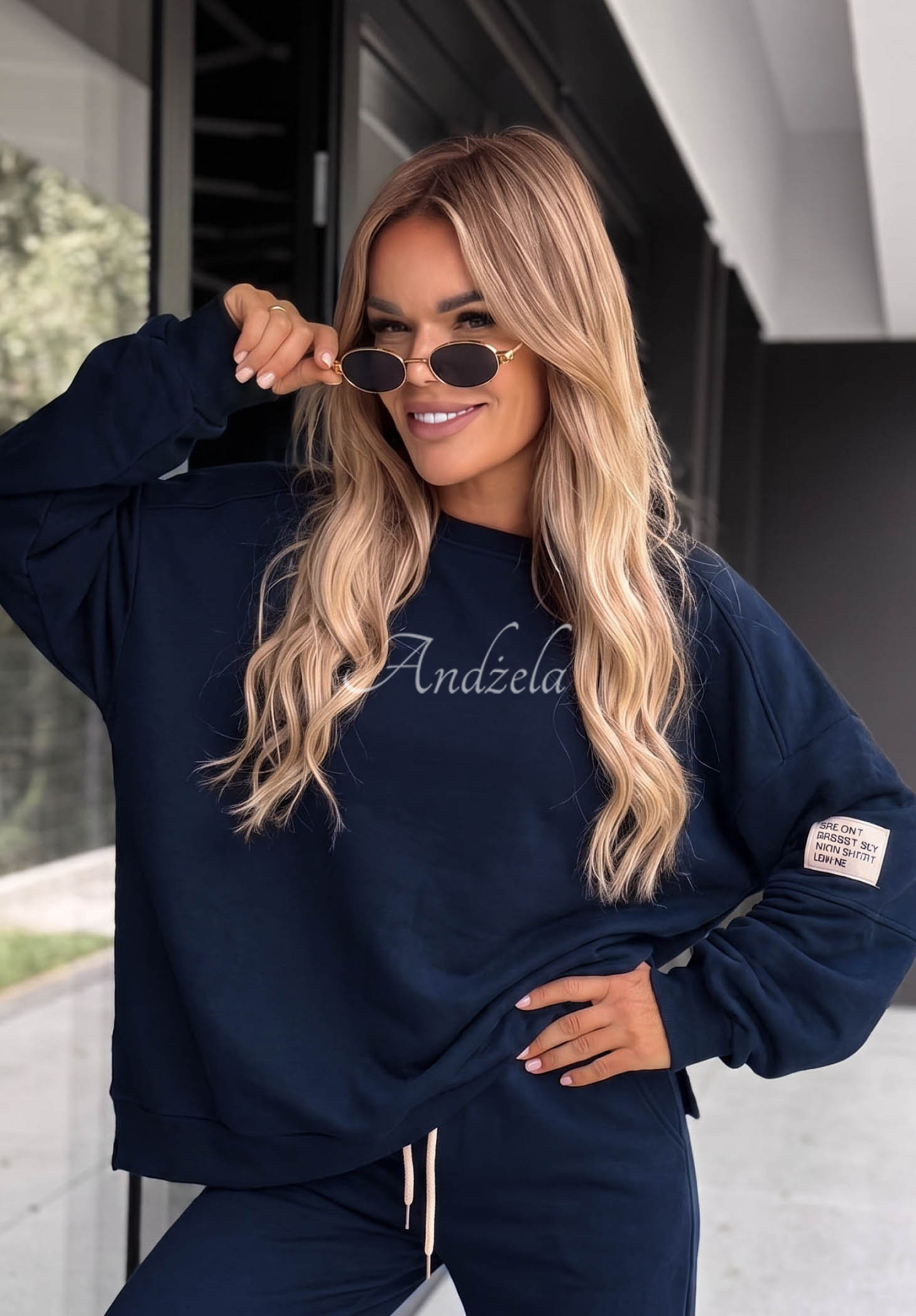 Sunday Mood Navy Blue Viscose Sweatsuit Set