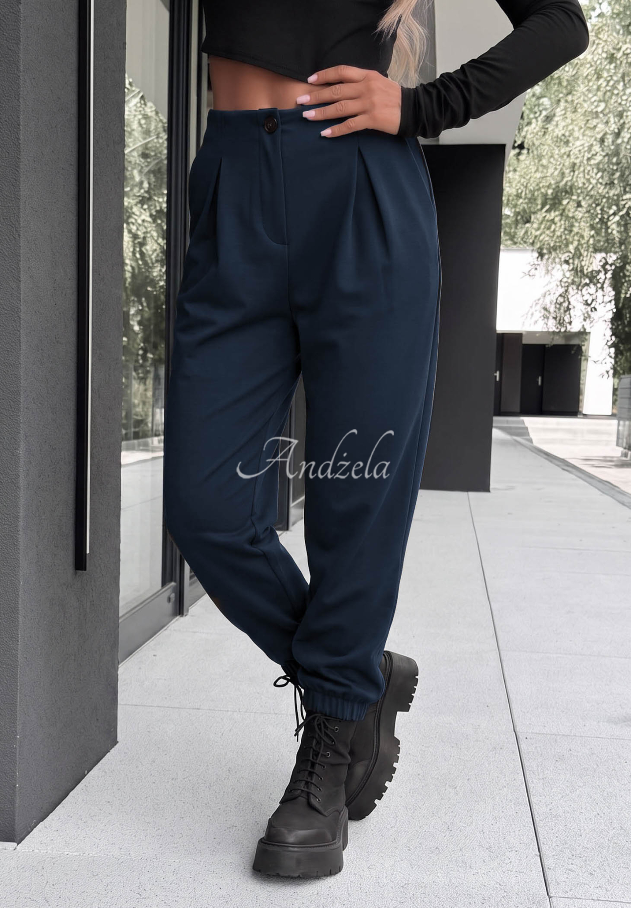 What You Wanted Navy Blue Viscose Trousers with Cuffs