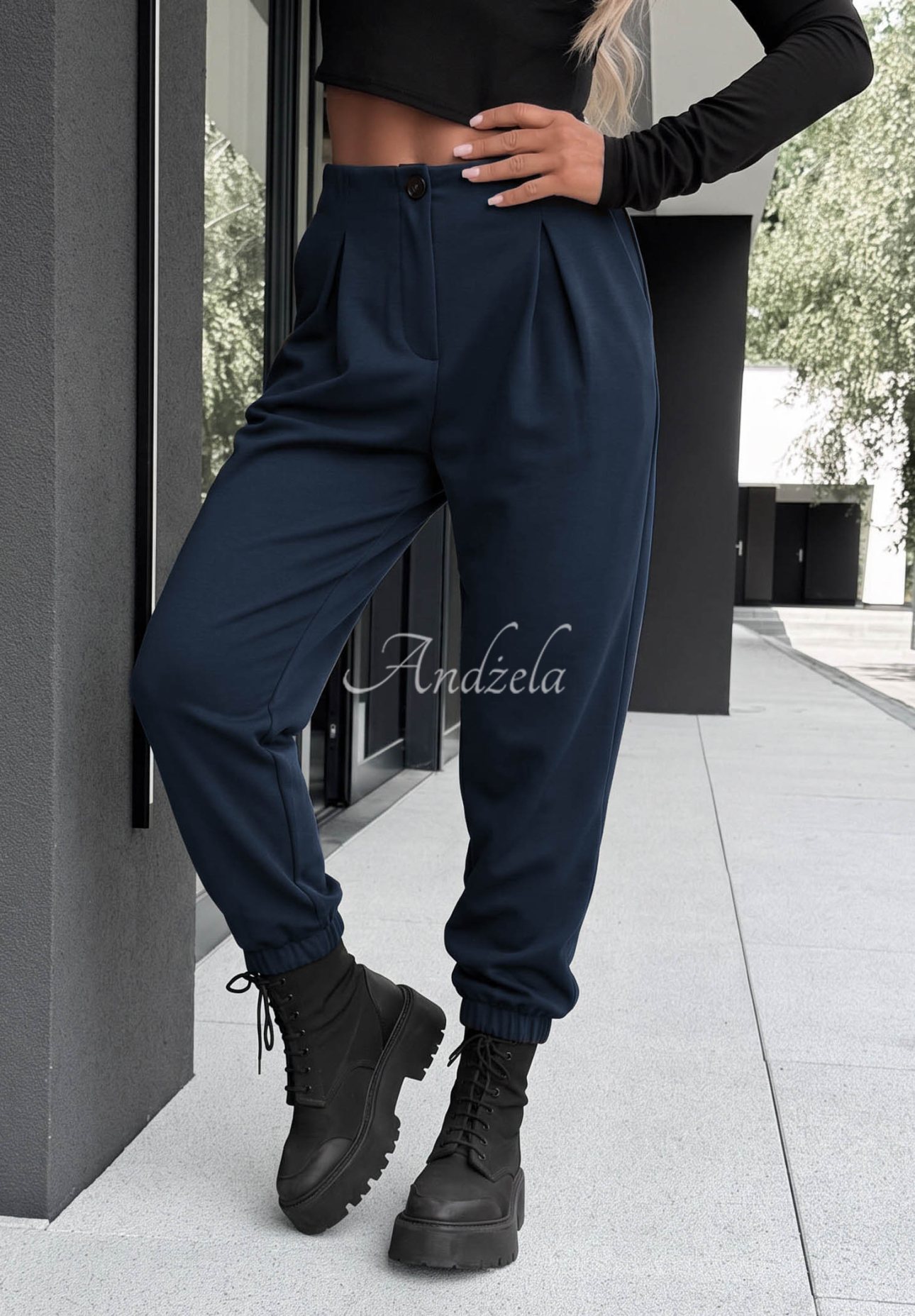 What You Wanted Navy Blue Viscose Trousers with Cuffs