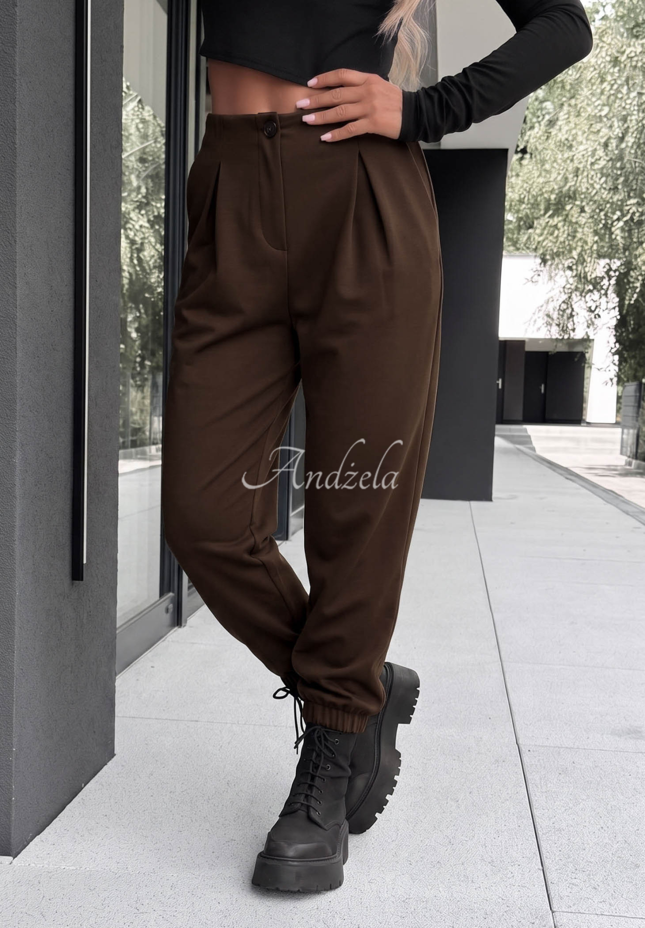 What You Wanted Chocolate-Colored Viscose Trousers with Cuffs