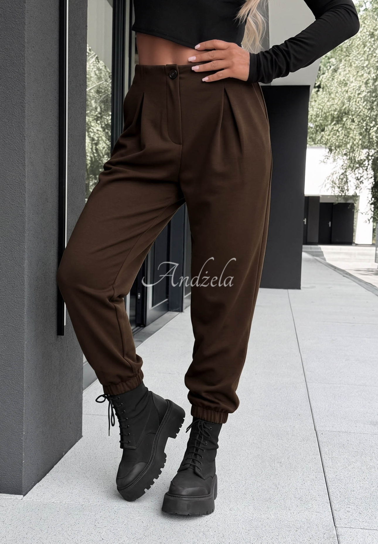What You Wanted Chocolate-Colored Viscose Trousers with Cuffs