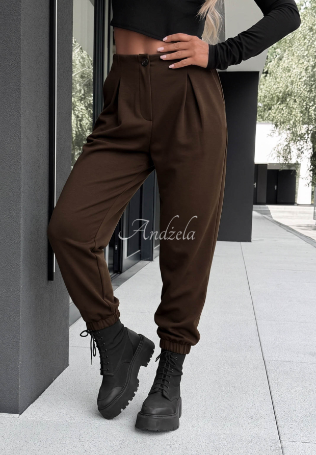 What You Wanted Chocolate-Colored Viscose Trousers with Cuffs