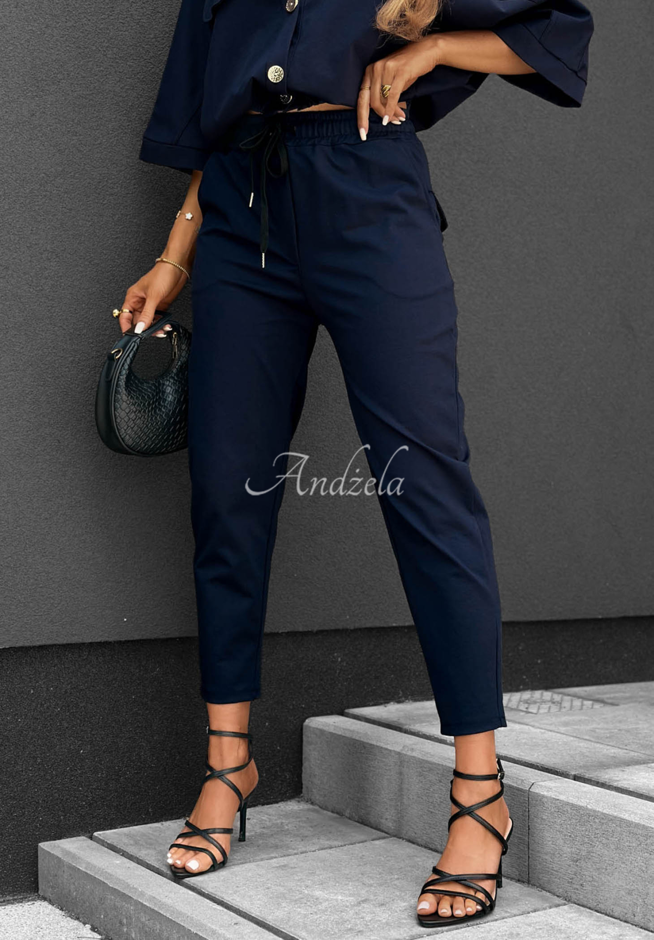 Feeling Good Navy Blue Cotton Blouse and Pants Set