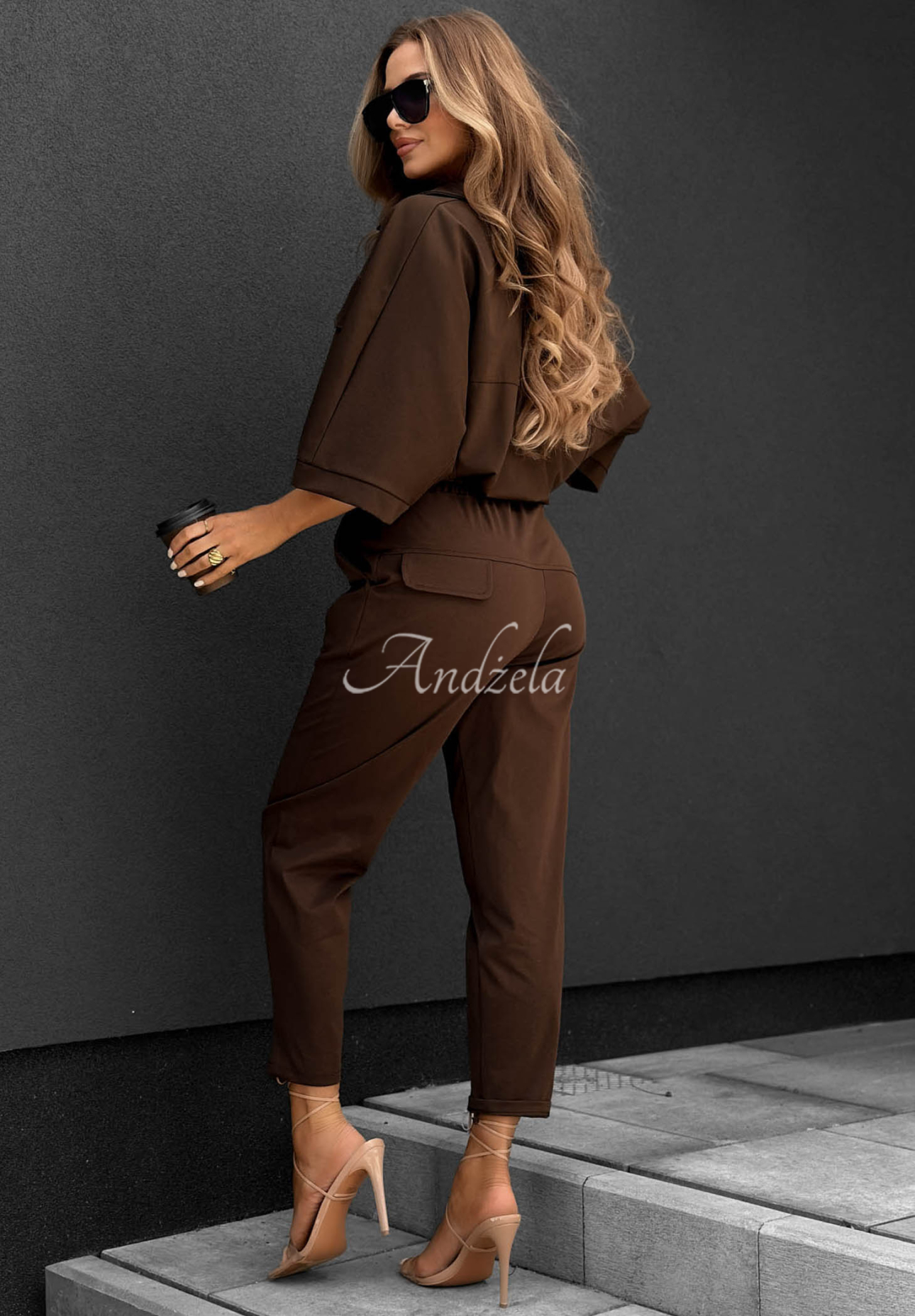 "Feeling Good" Chocolate-Colored Cotton Blouse and Pants Set