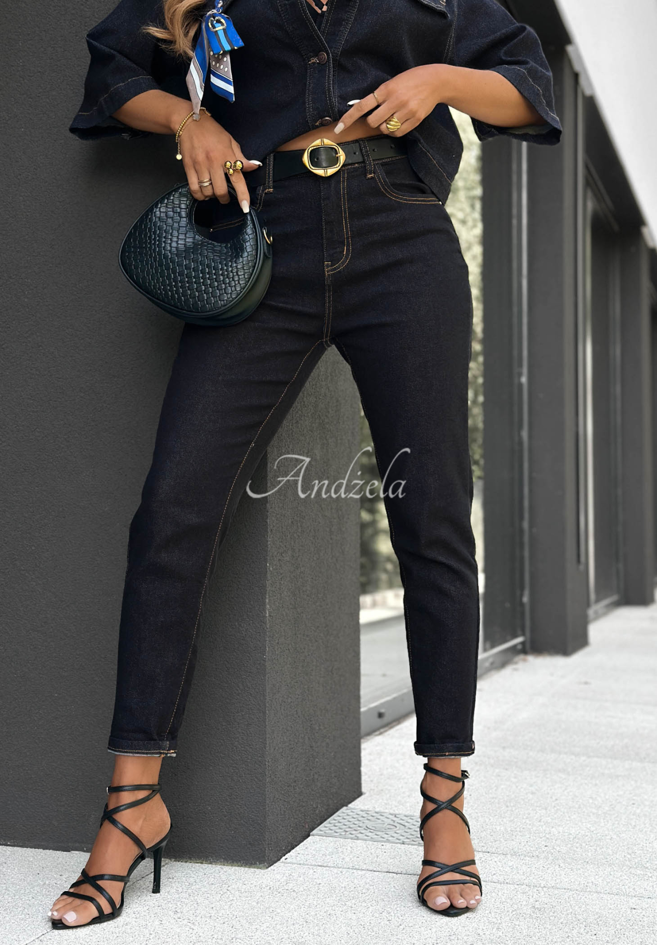 Happy Feeling Mom-Fit Jeans with Belt, Dark Navy Blue