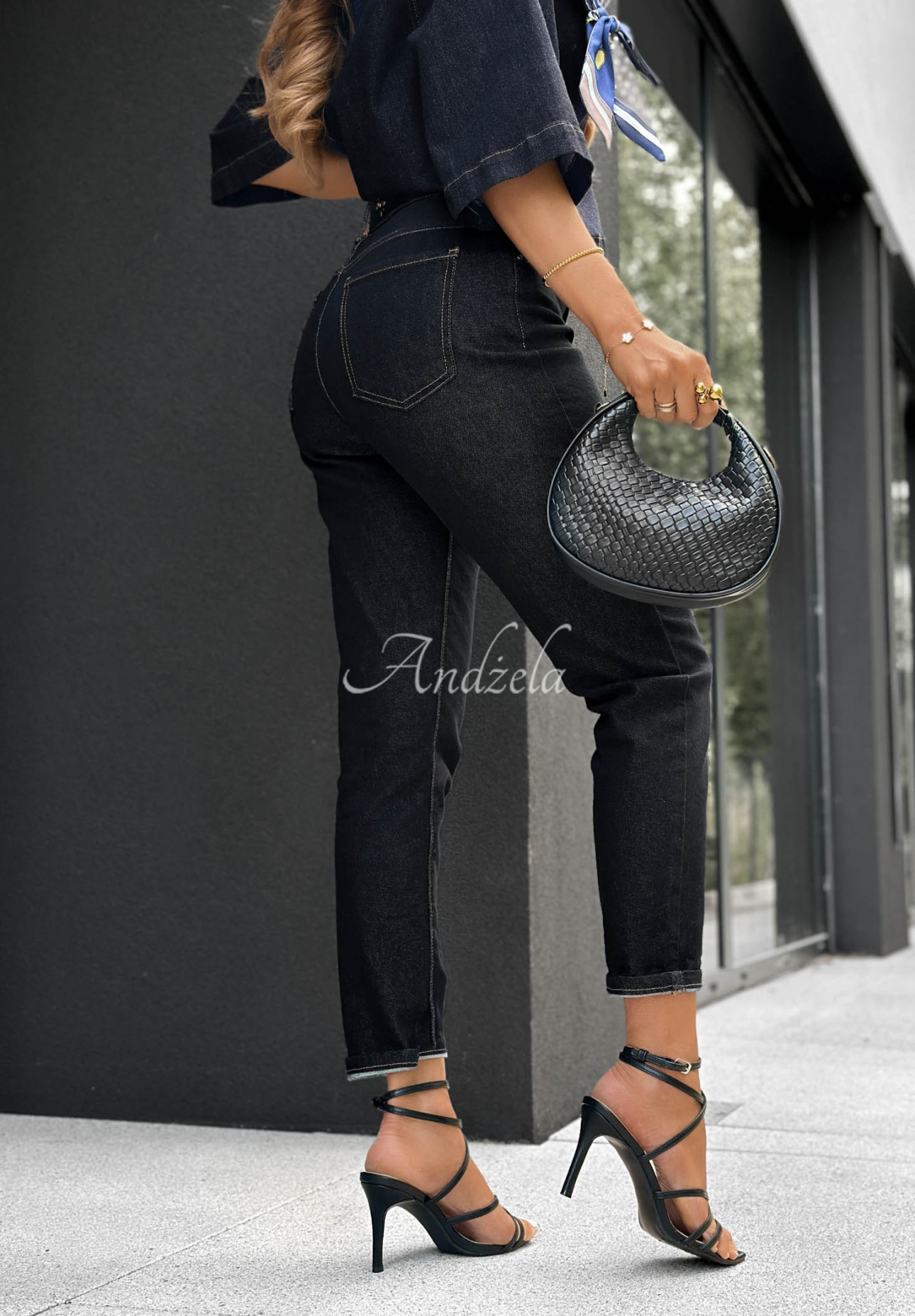 Happy Feeling Mom-Fit Jeans with Belt, Dark Navy Blue