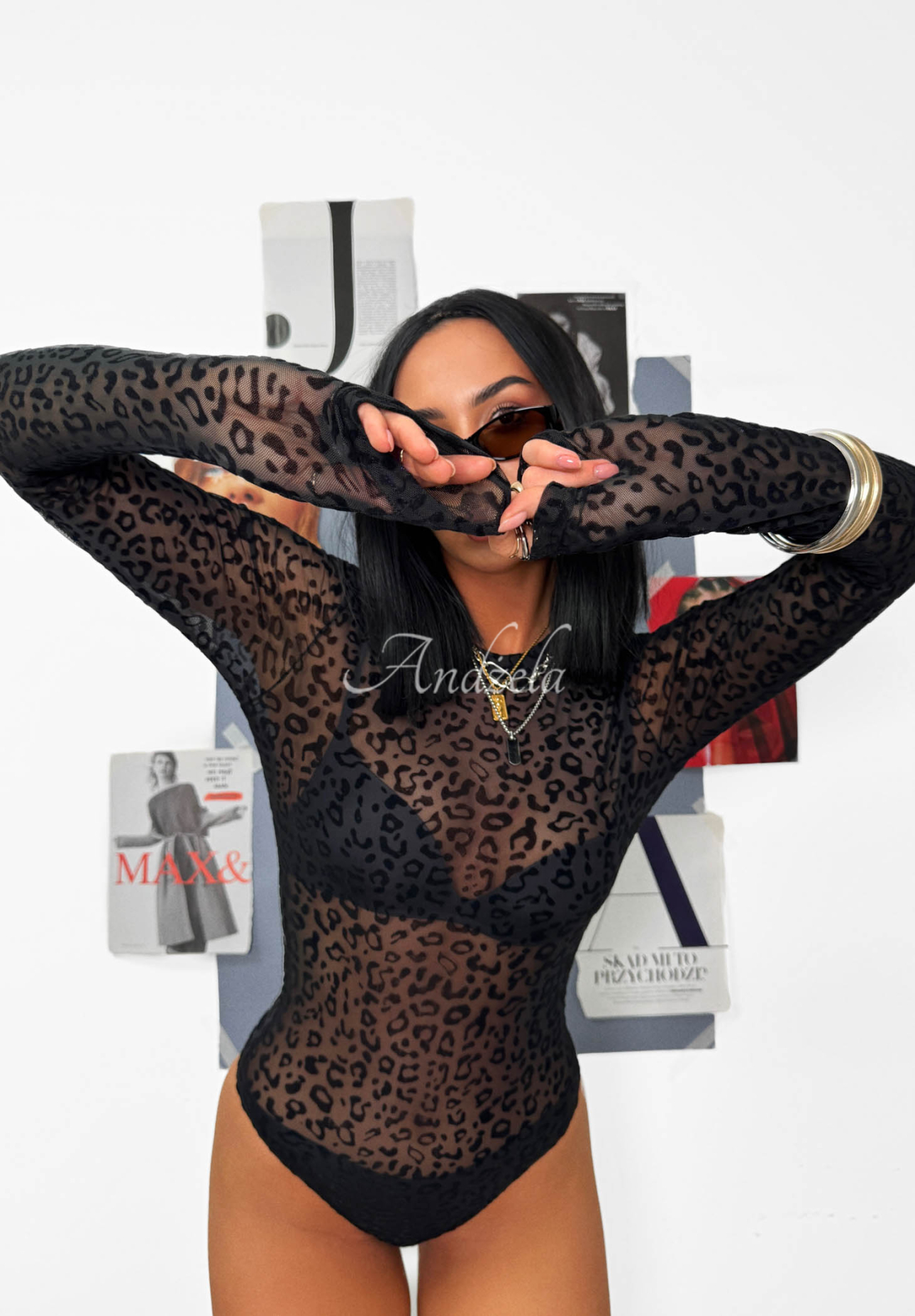La Milla Wild Couture Black Leopard-Print Mesh Bodysuit