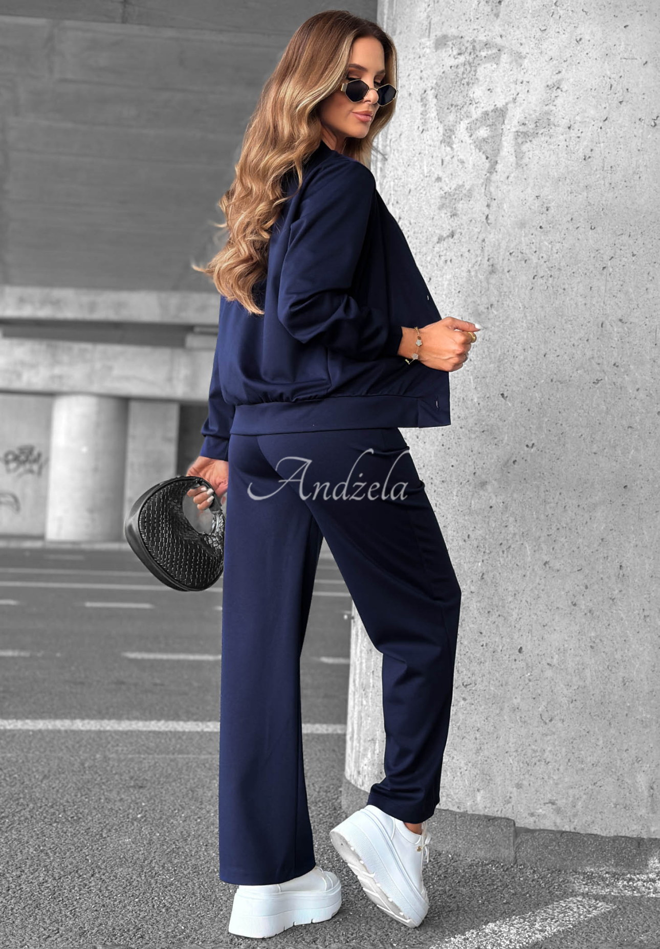 Comfort Story Navy Blue Cotton Sweatsuit Set: Button-Up Sweatshirt and Pants