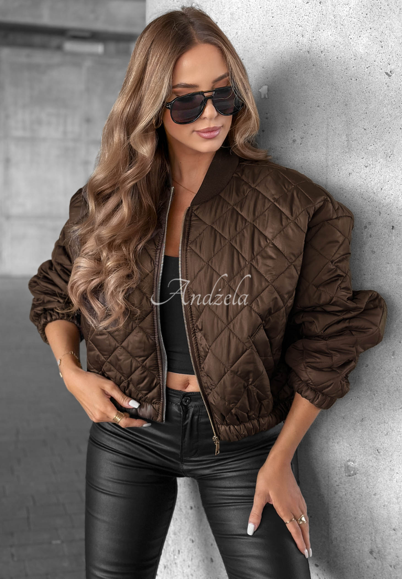 Feeling Fall Short Quilted Bomber Jacket in Chocolate Brown