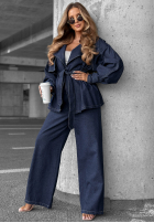 Jeansowy komplet krótki trencz i spodnie wide leg Autumn Edit granatowy