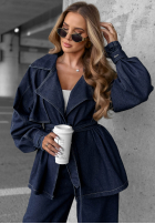 Jeansowy komplet krótki trencz i spodnie wide leg Autumn Edit granatowy