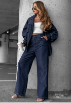 Jeansowy komplet krótki trencz i spodnie wide leg Autumn Edit granatowy