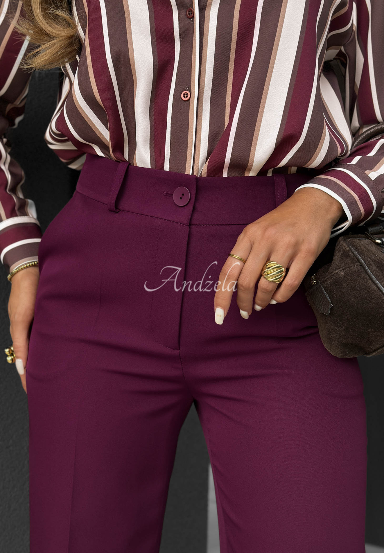 Elegant wide-leg viscose pants by Perfect Timing in plum