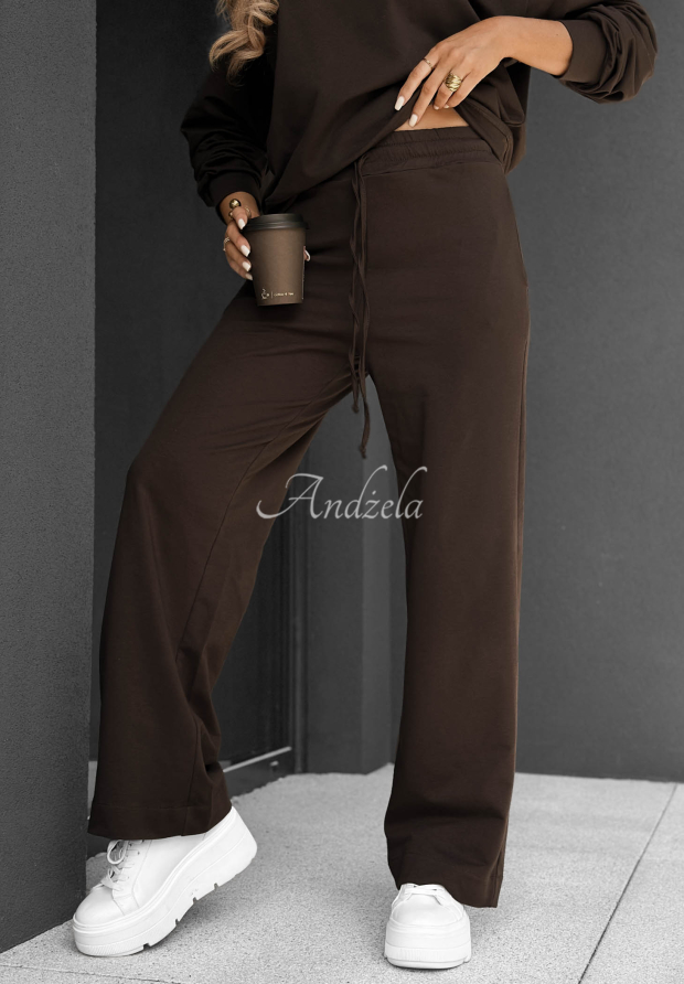 Never Late Wide-Leg Cotton Sweatpants in Chocolate Brown