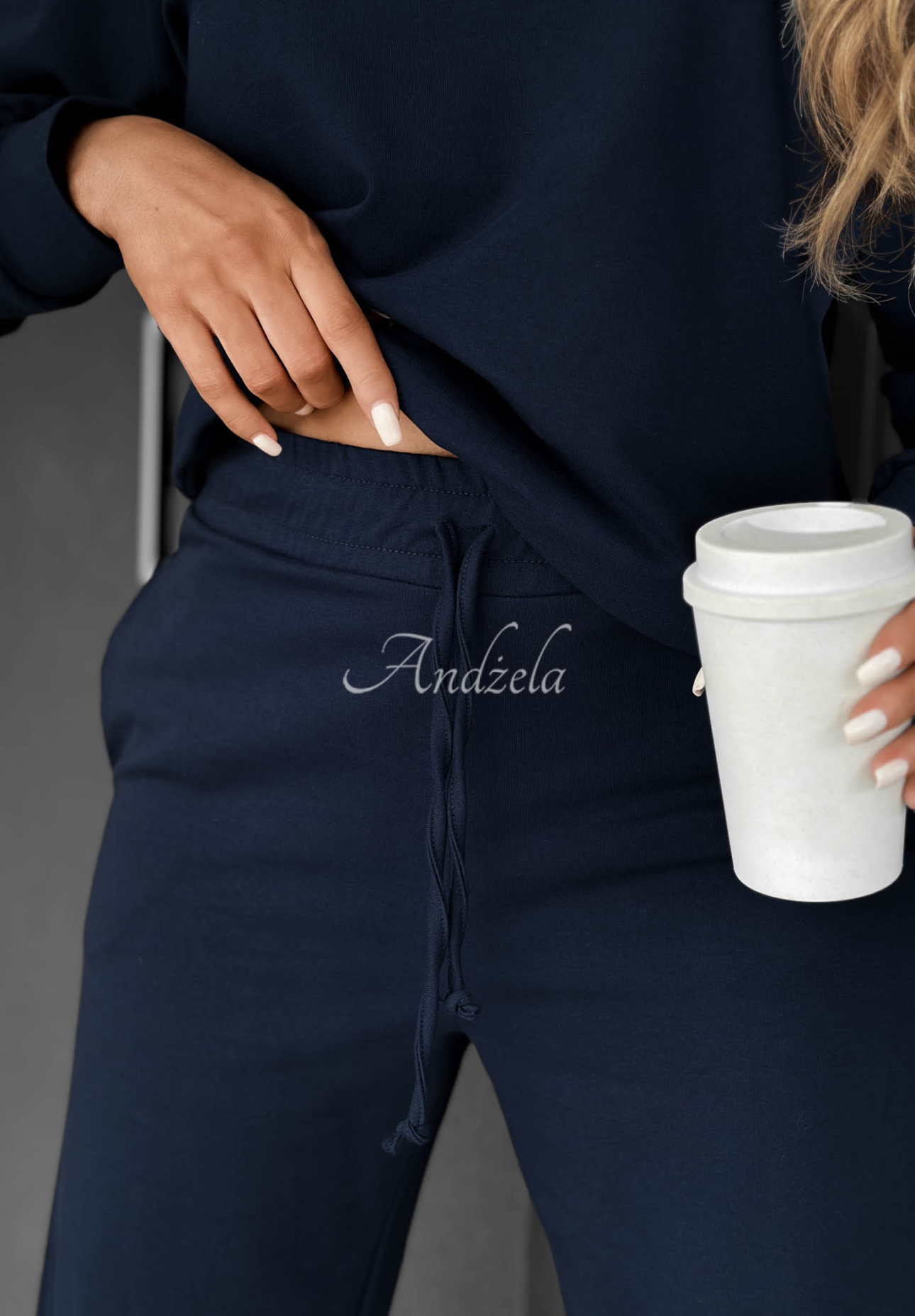 Never Late Navy Blue Wide-Leg Cotton Sweatpants