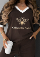 Bawełniany T-shirt z nadrukiem Golden Bee Atelier czekoladowy