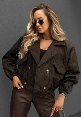 Frost Morning Short Quilted Jacket with Collar, Chocolate Brown