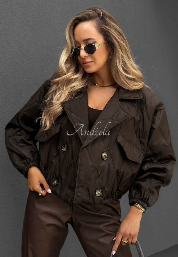 Frost Morning Short Quilted Jacket with Collar, Chocolate Brown