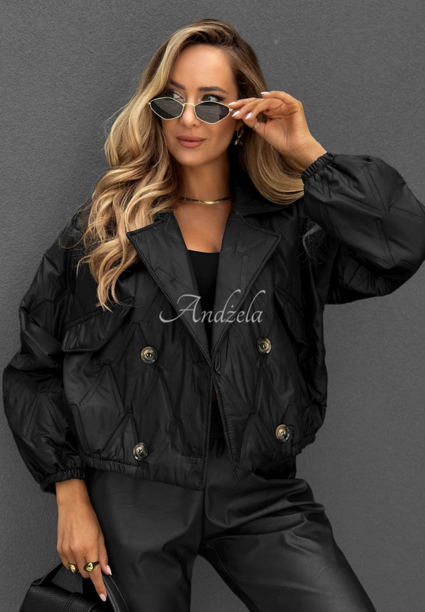 Frost Morning Short Quilted Jacket with Collar, Black