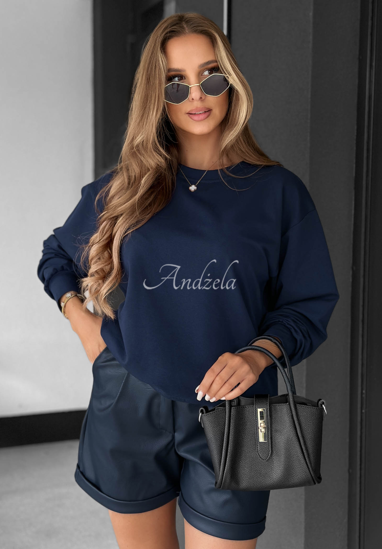 Never Late Navy Blue Cotton Sweatshirt