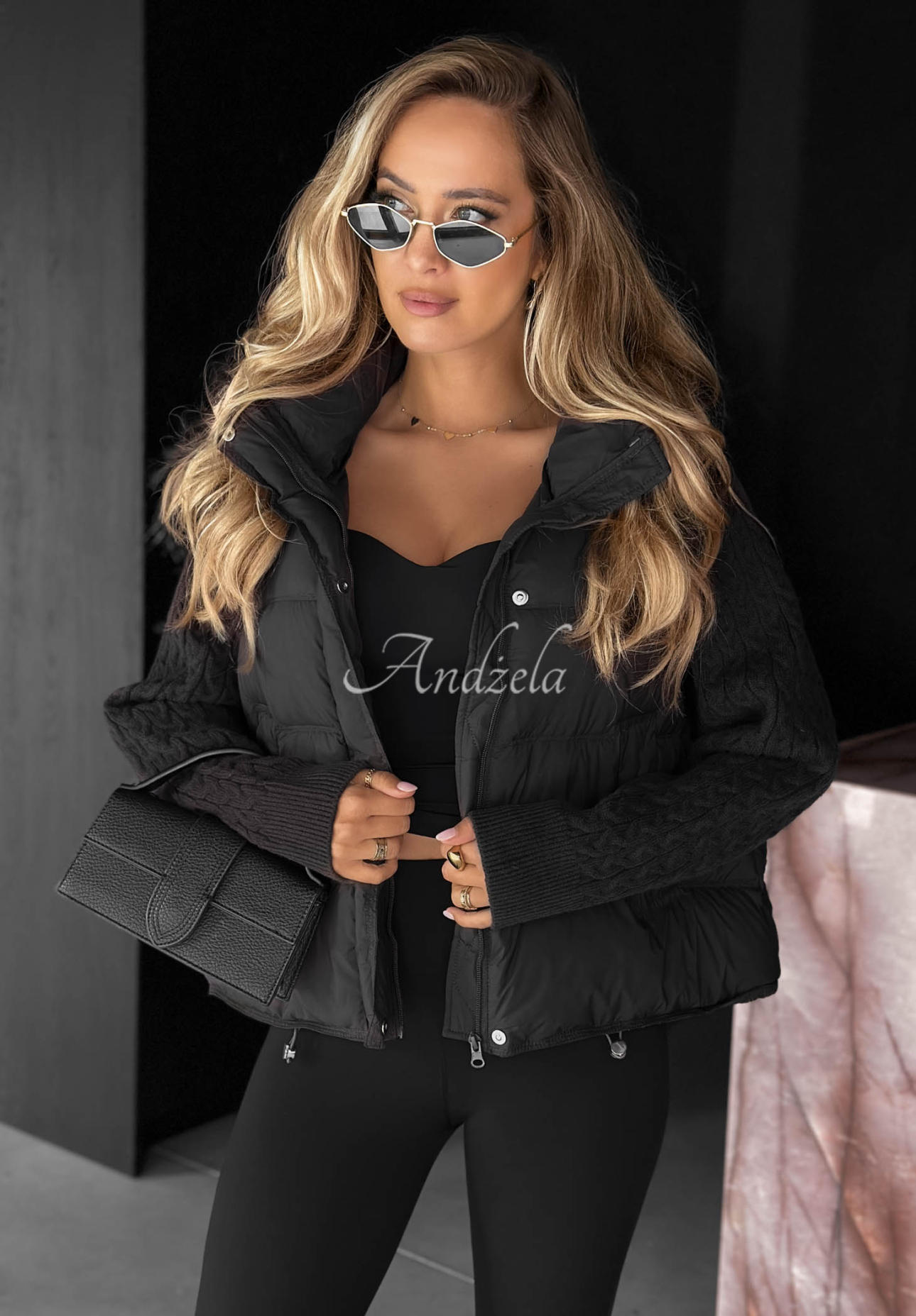 Never Leave Down Jacket with Knit Inserts, Black