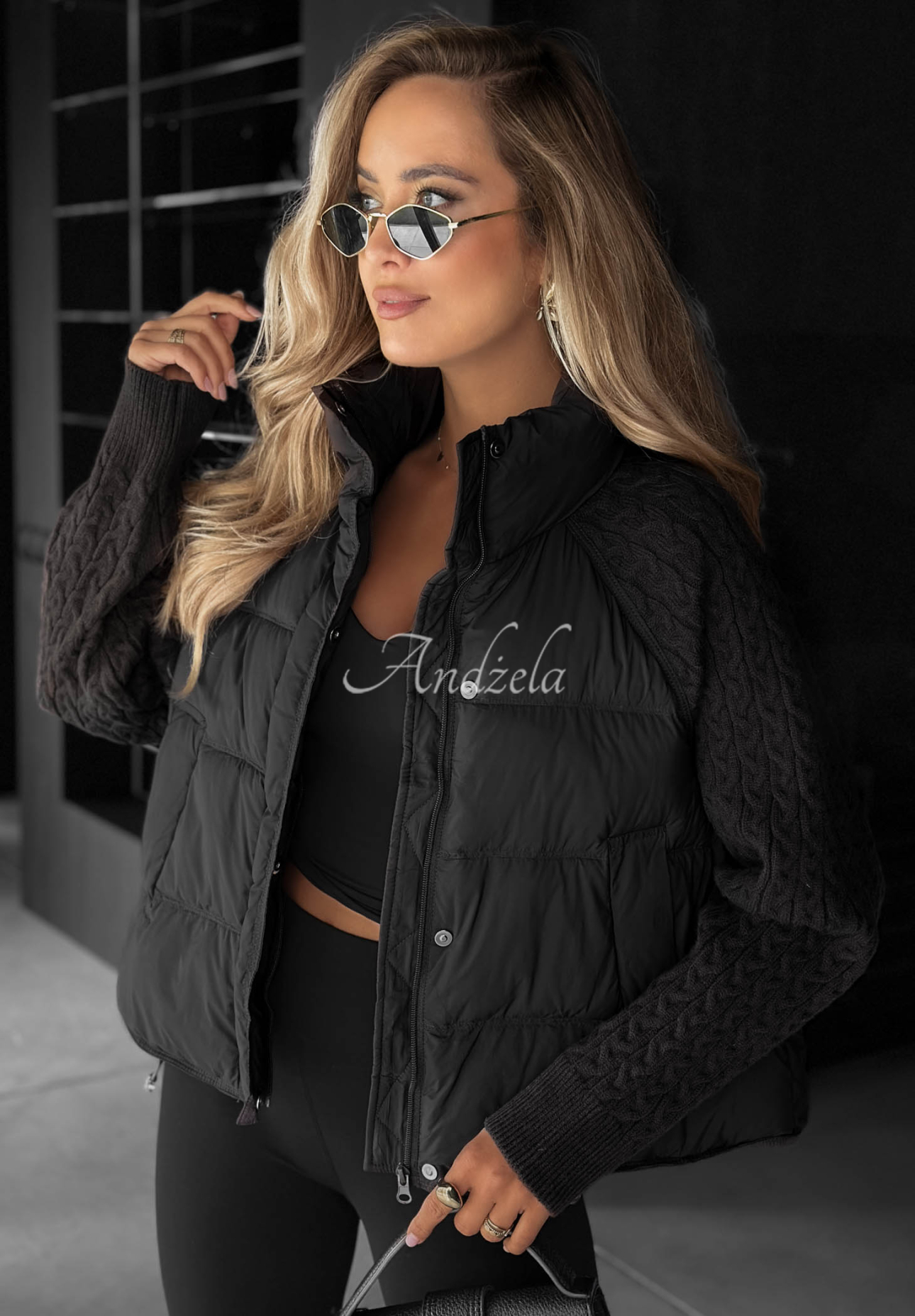 Never Leave Down Jacket with Knit Inserts, Black