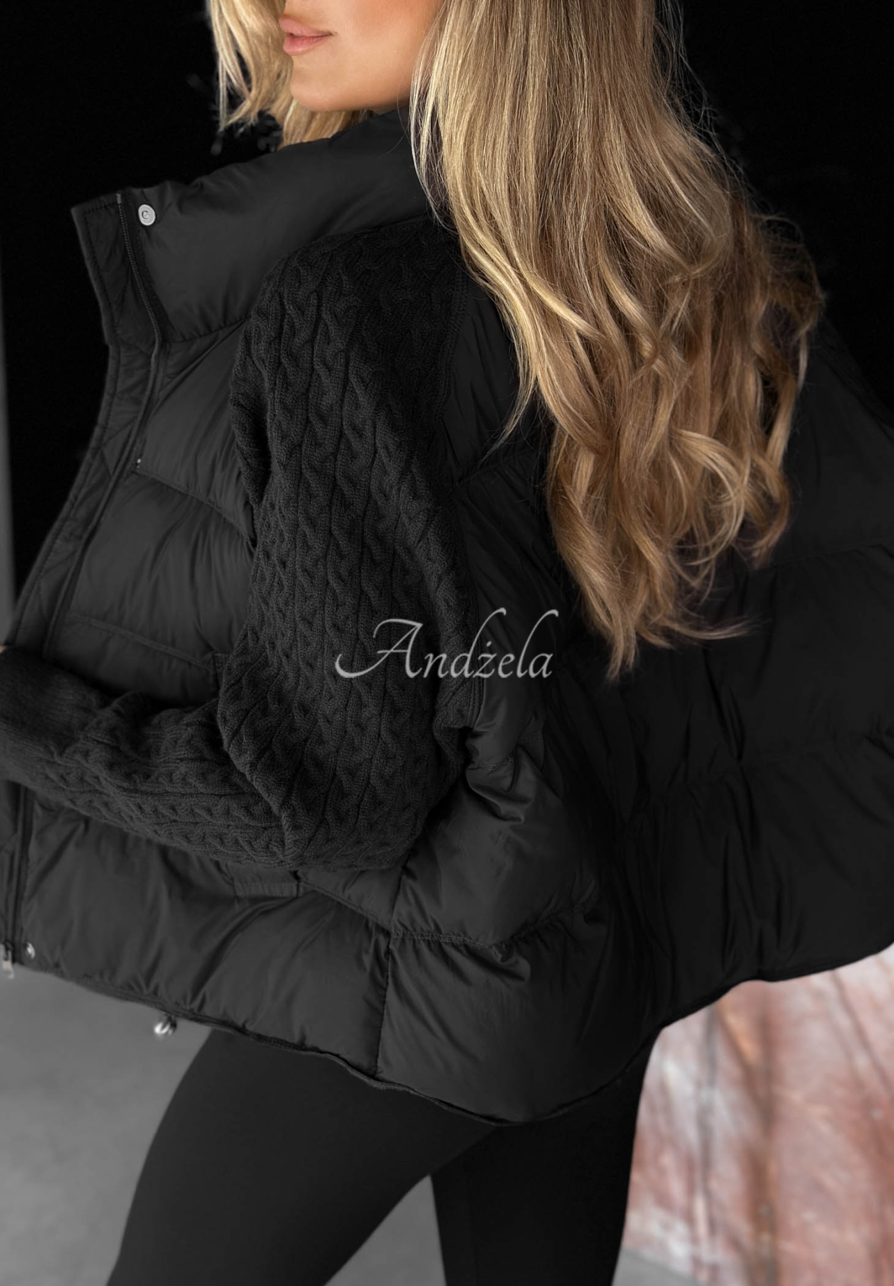 Never Leave Down Jacket with Knit Inserts, Black