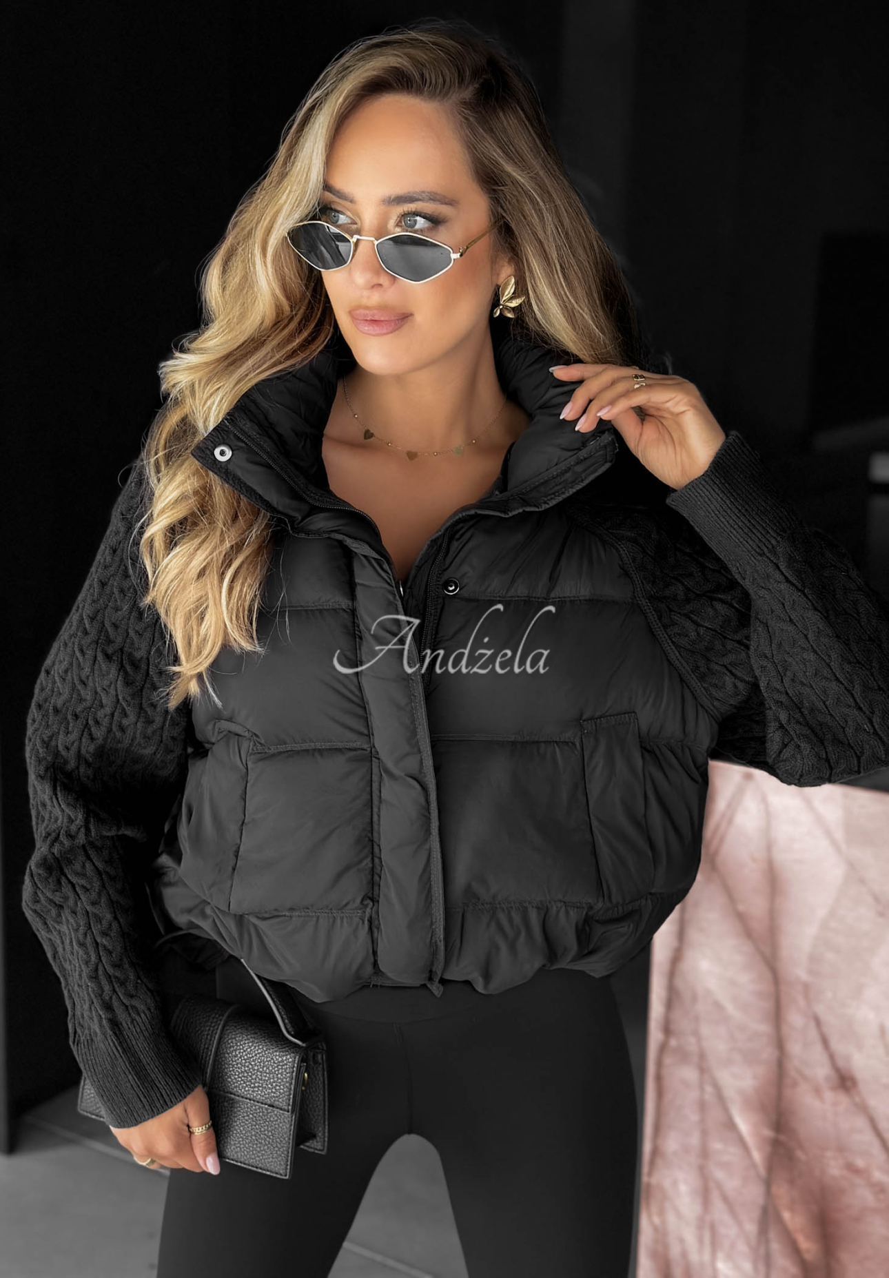 Never Leave Down Jacket with Knit Inserts, Black