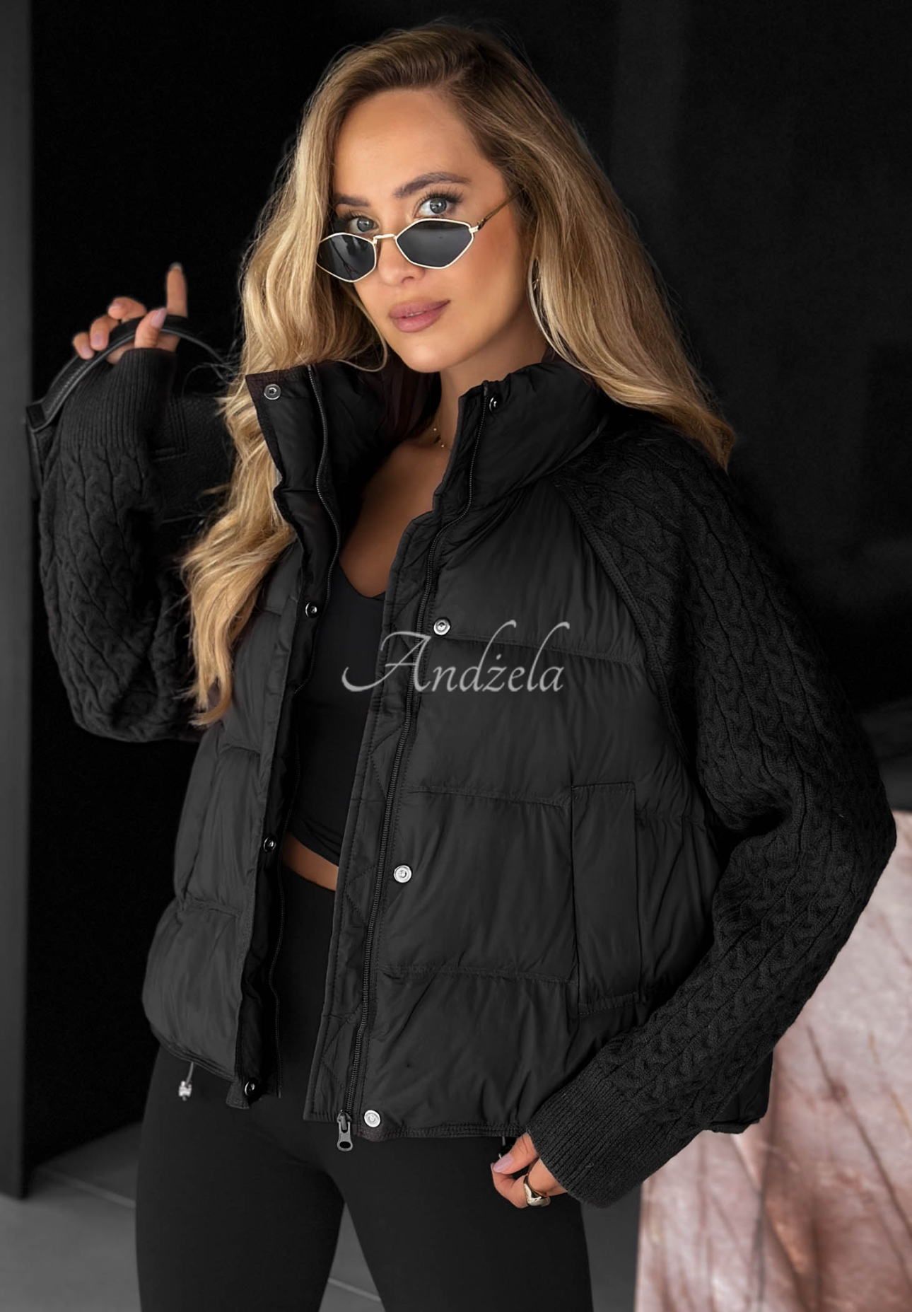 Never Leave Down Jacket with Knit Inserts, Black